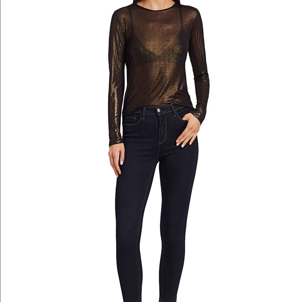 L'AGENCE Black and Gold Sheer Blouse